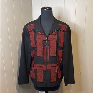 Z Simon Chang Women’s 12 Black and Red Zip Up Blazer Patchwork
